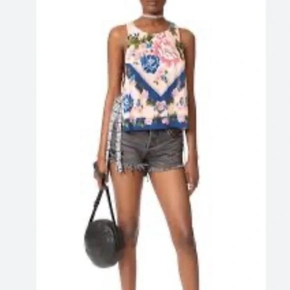 Free People Sweet Love Pastel Pink Floral Tie Side Crop Top - Picture 3 of 9